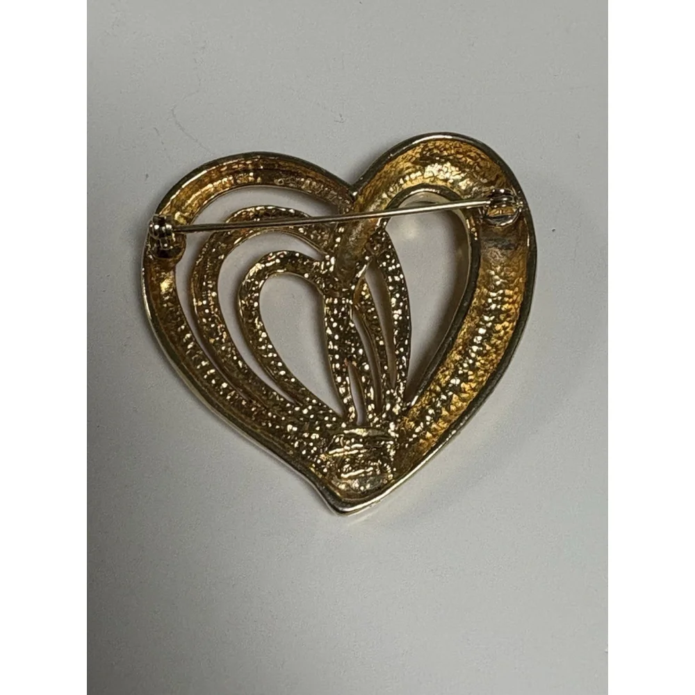 Allison Reed Signed Vintage Gold Tone Heart Brooch 2.25” Valentines Day Jewelry